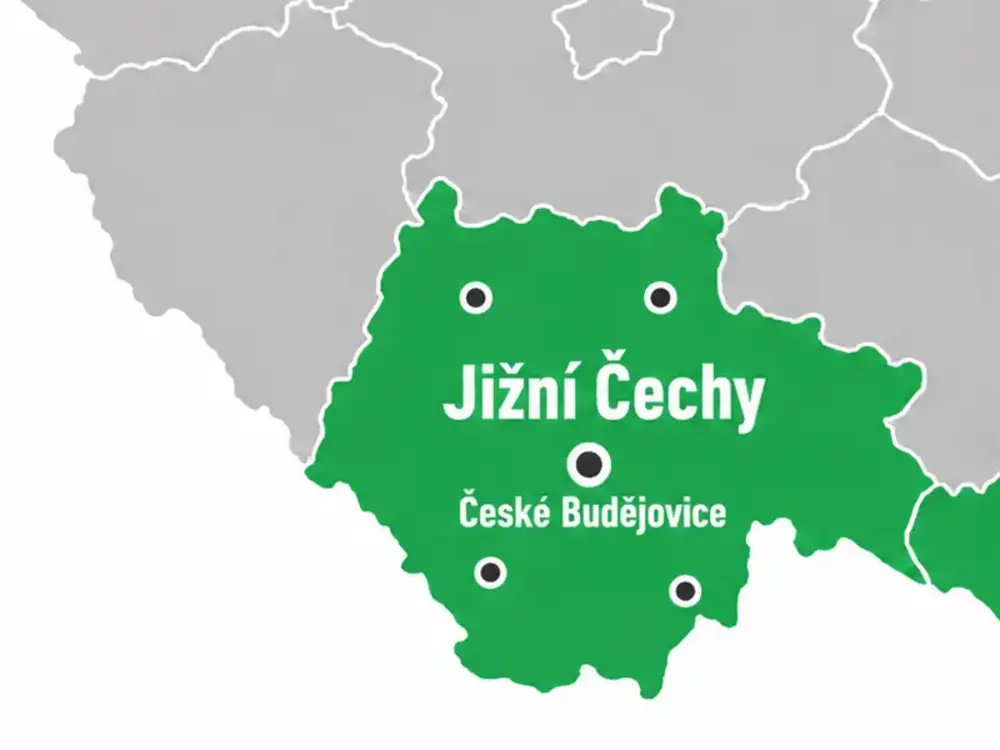 Mapa oblasti Českých Budějovic a jižních Čech