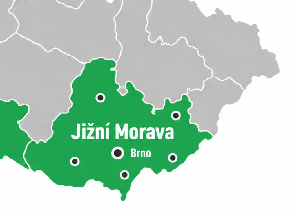 Mapa oblasti Brna a jižní Moravy